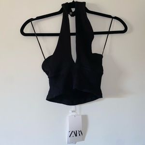 Zara black halter crop top NWT